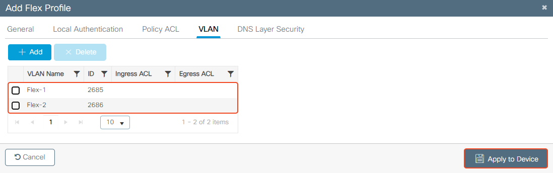 Add Flex Profile - Added VLAN
